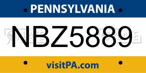 NBZ5889 Pennsylvania License Plate