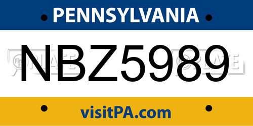 NBZ5989 Pennsylvania License Plate
