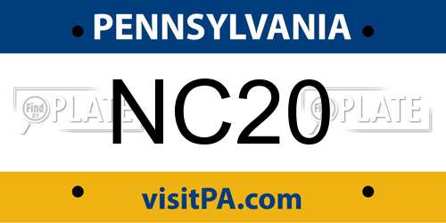 NC20 Pennsylvania License Plate