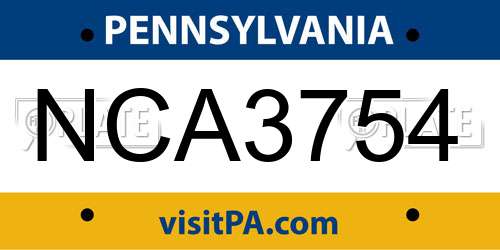 NCA3754 Pennsylvania License Plate