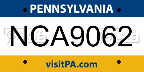 NCA9062 Pennsylvania License Plate