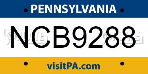 NCB9288 Pennsylvania License Plate