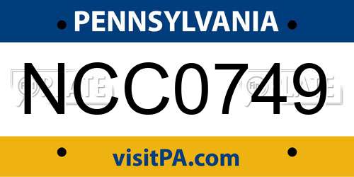 NCC0749 Pennsylvania License Plate