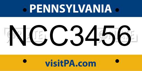 NCC3456 Pennsylvania License Plate