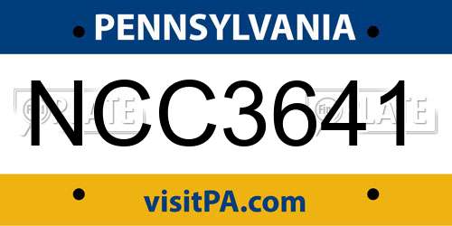 NCC3641 Pennsylvania License Plate