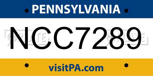 NCC7289 Pennsylvania License Plate