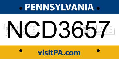 NCD3657 Pennsylvania License Plate
