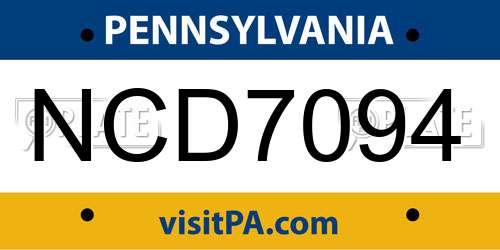 NCD7094 Pennsylvania License Plate