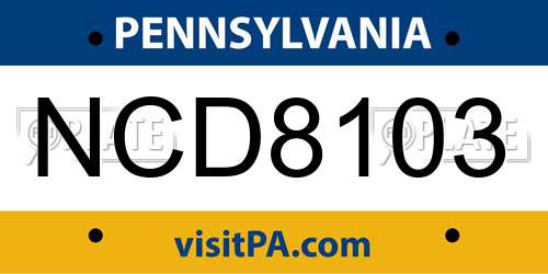 NCD8103 Pennsylvania License Plate