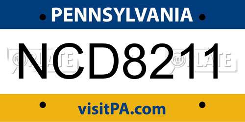 NCD8211 Pennsylvania License Plate