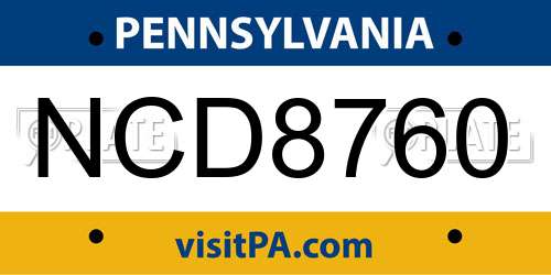 NCD8760 Pennsylvania License Plate