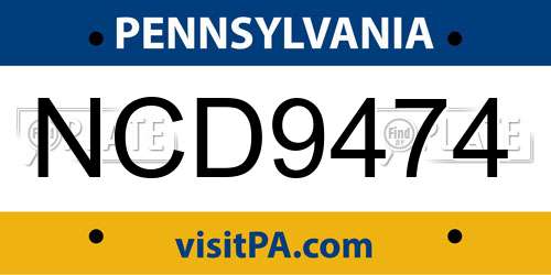 NCD9474 Pennsylvania License Plate