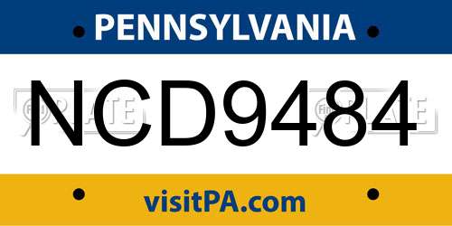 NCD9484 Pennsylvania License Plate