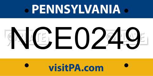 NCE0249 Pennsylvania License Plate