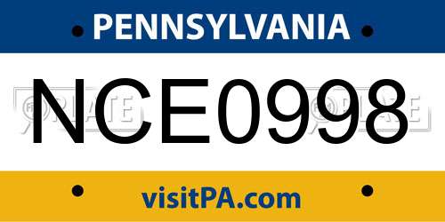 NCE0998 Pennsylvania License Plate