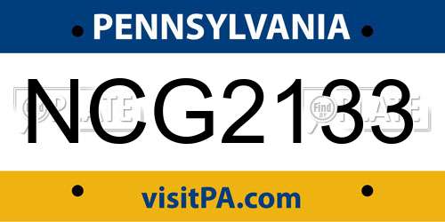 NCG2133 Pennsylvania License Plate