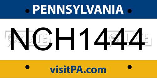 NCH1444 Pennsylvania License Plate