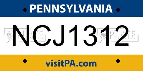 NCJ1312 Pennsylvania License Plate