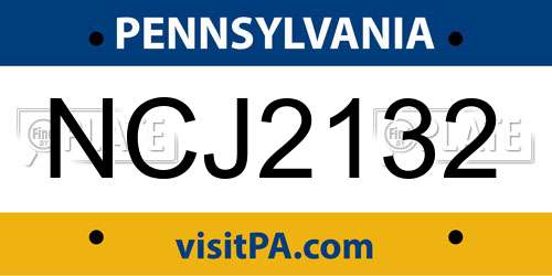 NCJ2132 Pennsylvania License Plate
