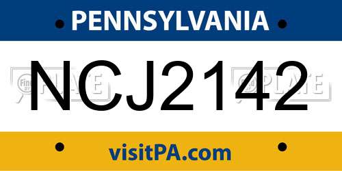 NCJ2142 Pennsylvania License Plate