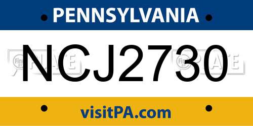 NCJ2730 Pennsylvania License Plate