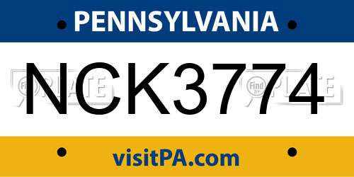 NCK3774 Pennsylvania License Plate