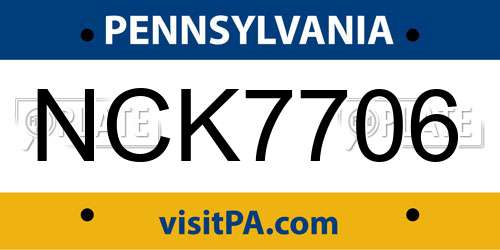 NCK7706 Pennsylvania License Plate