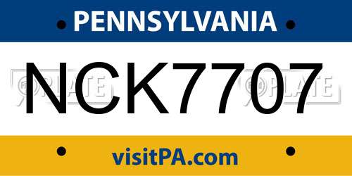 NCK7707 Pennsylvania License Plate