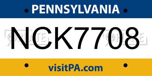 NCK7708 Pennsylvania License Plate