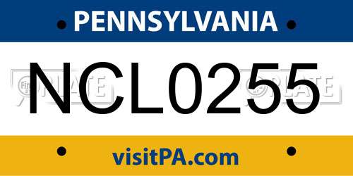 NCL0255 Pennsylvania License Plate