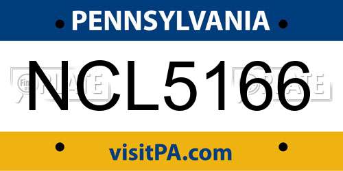 NCL5166 Pennsylvania License Plate
