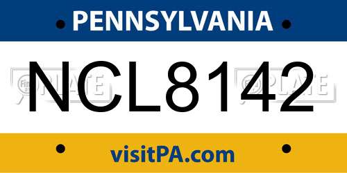 NCL8142 Pennsylvania License Plate