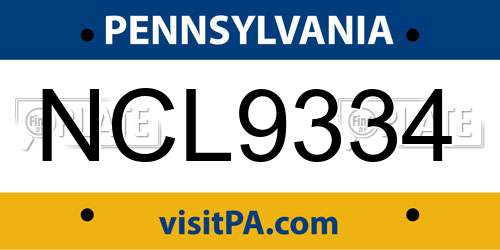 NCL9334 Pennsylvania License Plate