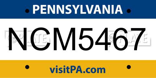 NCM5467 Pennsylvania License Plate