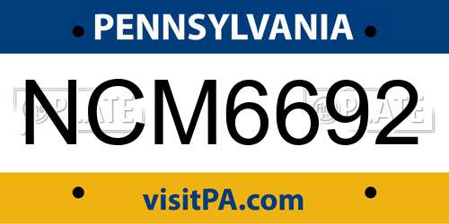 NCM6692 Pennsylvania License Plate