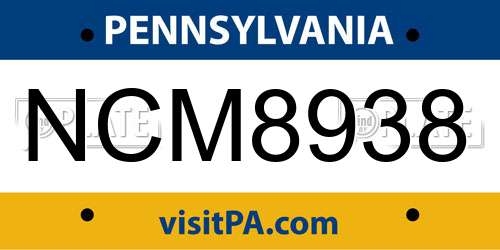 NCM8938 Pennsylvania License Plate