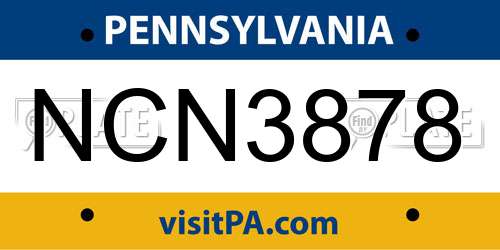 NCN3878 Pennsylvania License Plate