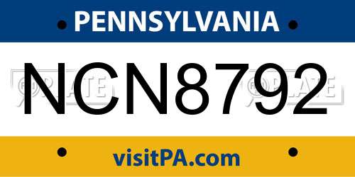 NCN8792 Pennsylvania License Plate