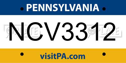 NCV3312 Pennsylvania License Plate