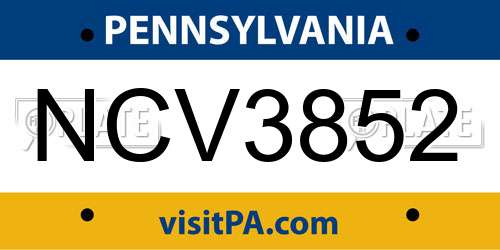 NCV3852 Pennsylvania License Plate