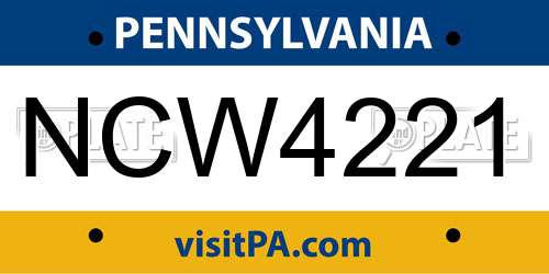 NCW4221 Pennsylvania License Plate
