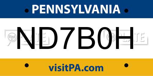 ND7B0H Pennsylvania License Plate