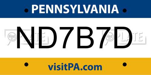 ND7B7D Pennsylvania License Plate