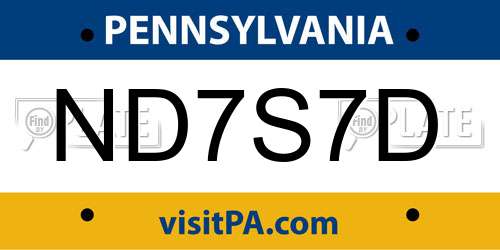 ND7S7D Pennsylvania License Plate