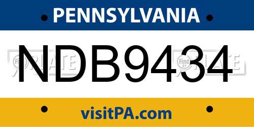 NDB9434 Pennsylvania License Plate