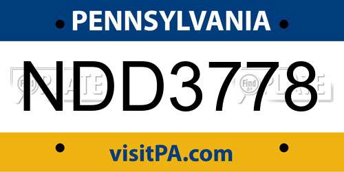 NDD3778 Pennsylvania License Plate