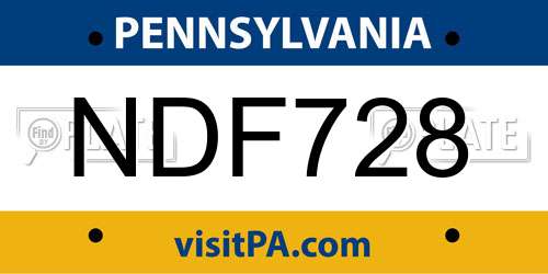 NDF728 Pennsylvania License Plate