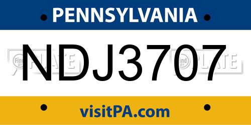 NDJ3707 Pennsylvania License Plate