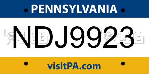 NDJ9923 Pennsylvania License Plate