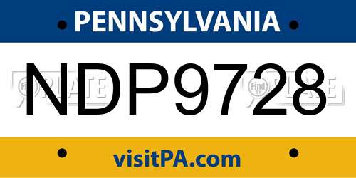 NDP9728 Pennsylvania License Plate
